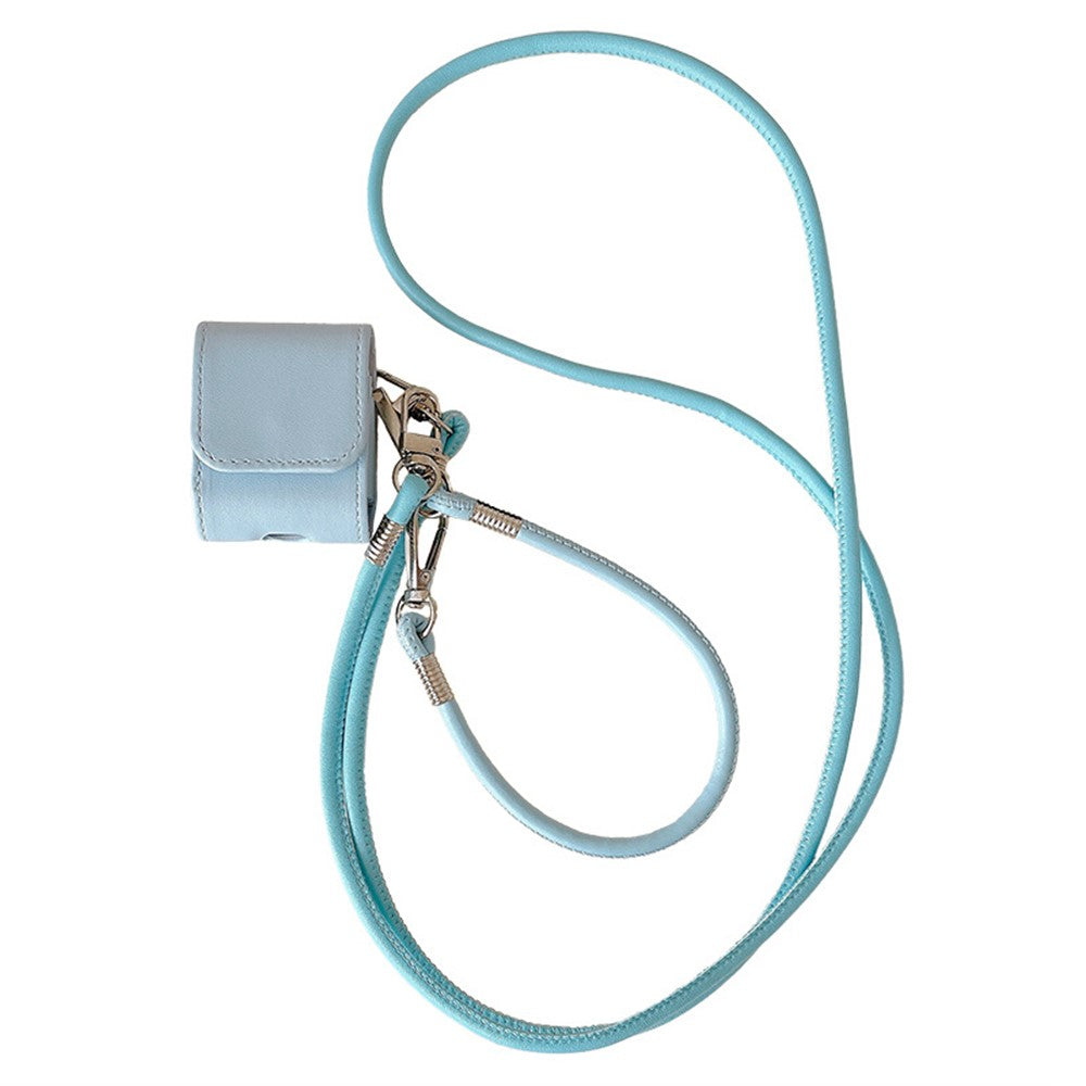 Compatible With  AirPods 5 / 4 / AirPods 3 Charging Case Cover Simple Style Bluetooth-compatible Earbuds Case with Shoulder / Wrist Strap - Sky Blue