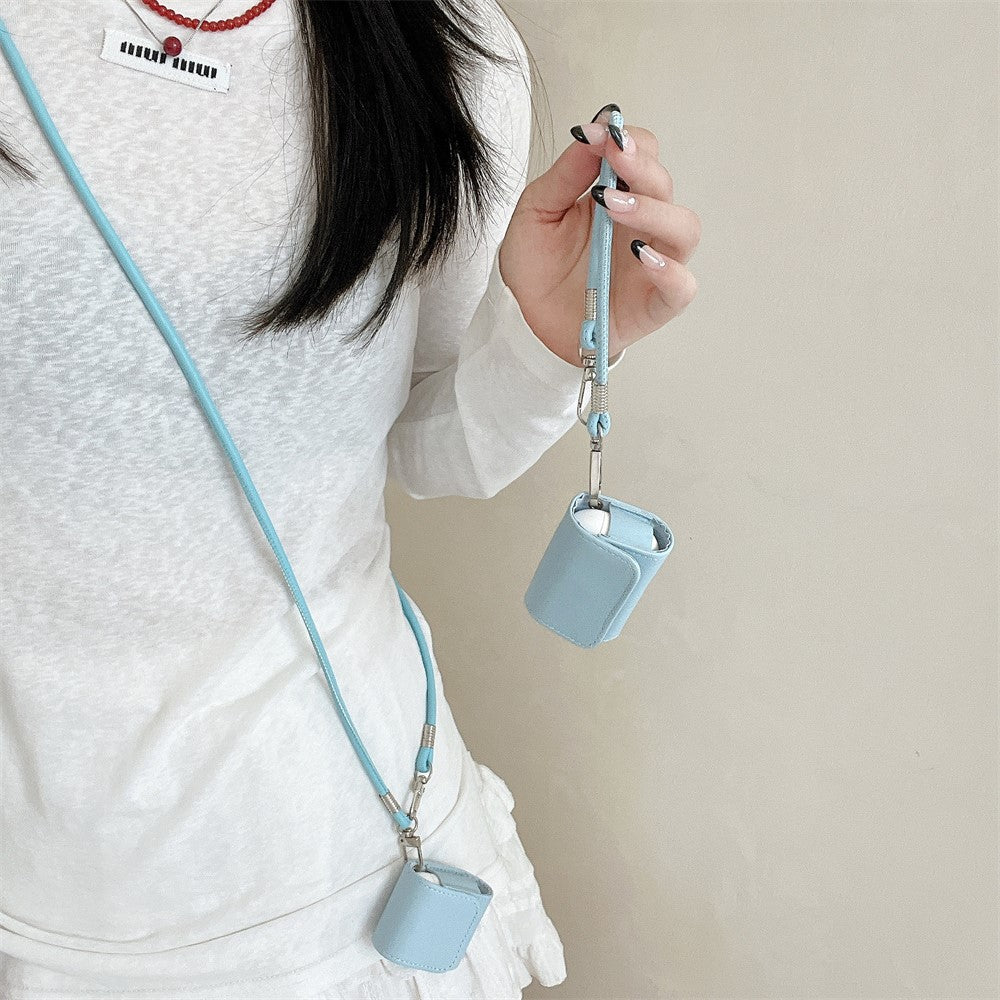 Compatible With  AirPods 5 / 4 / AirPods 3 Charging Case Cover Simple Style Bluetooth-compatible Earbuds Case with Shoulder / Wrist Strap - Sky Blue