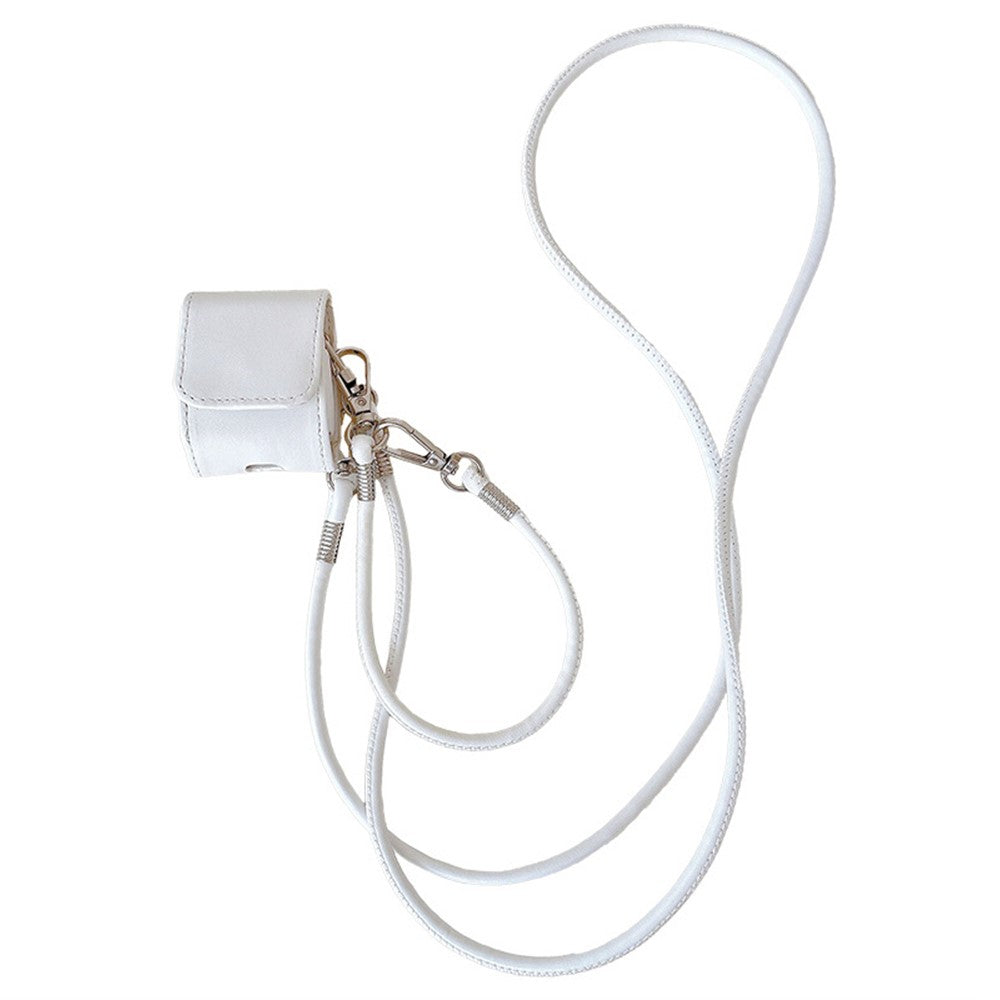 Compatible With  AirPods 5 / 4 / AirPods 3 Charging Case Cover Simple Style Bluetooth-compatible Earbuds Case with Shoulder / Wrist Strap - White
