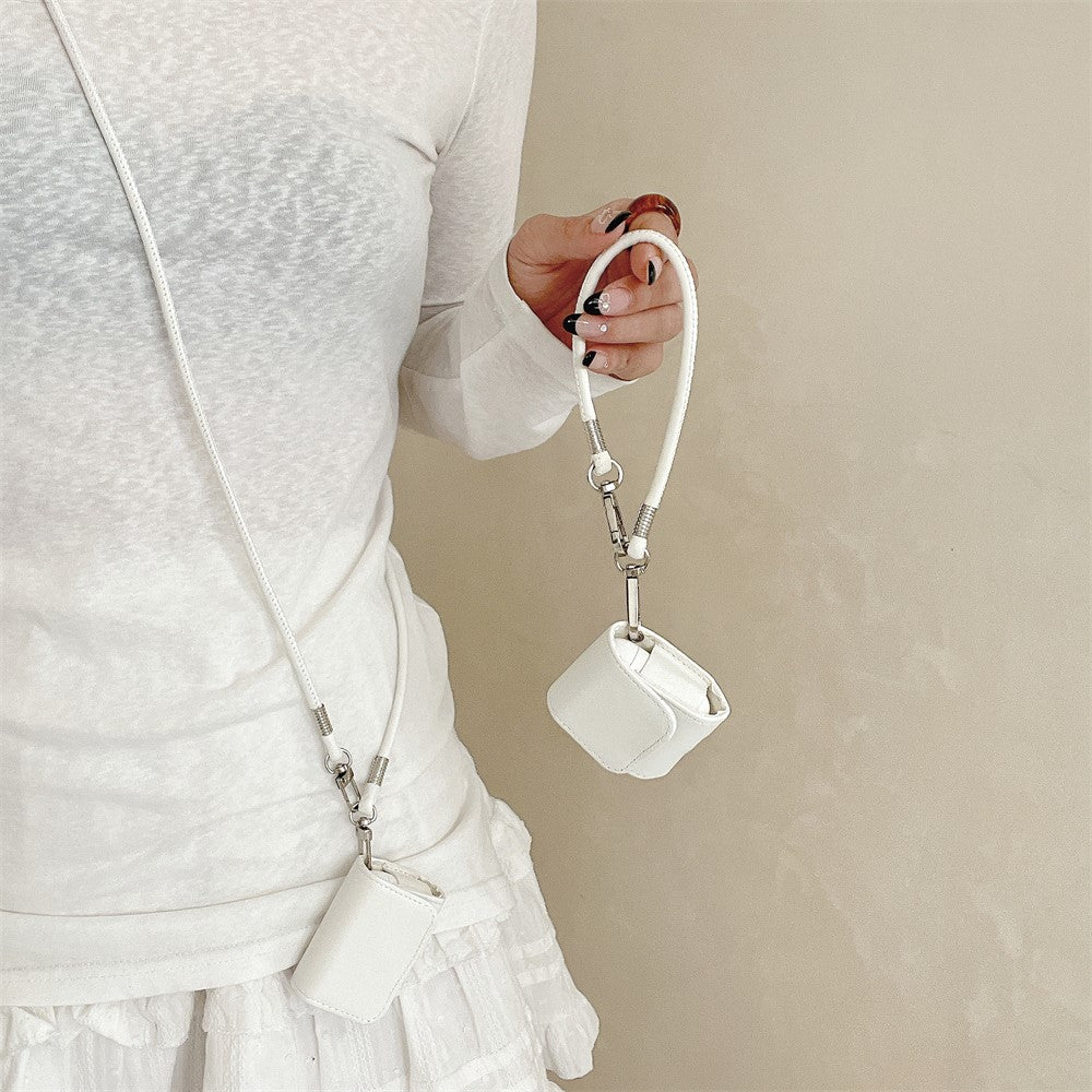 Compatible With  AirPods 5 / 4 / AirPods 3 Charging Case Cover Simple Style Bluetooth-compatible Earbuds Case with Shoulder / Wrist Strap - White