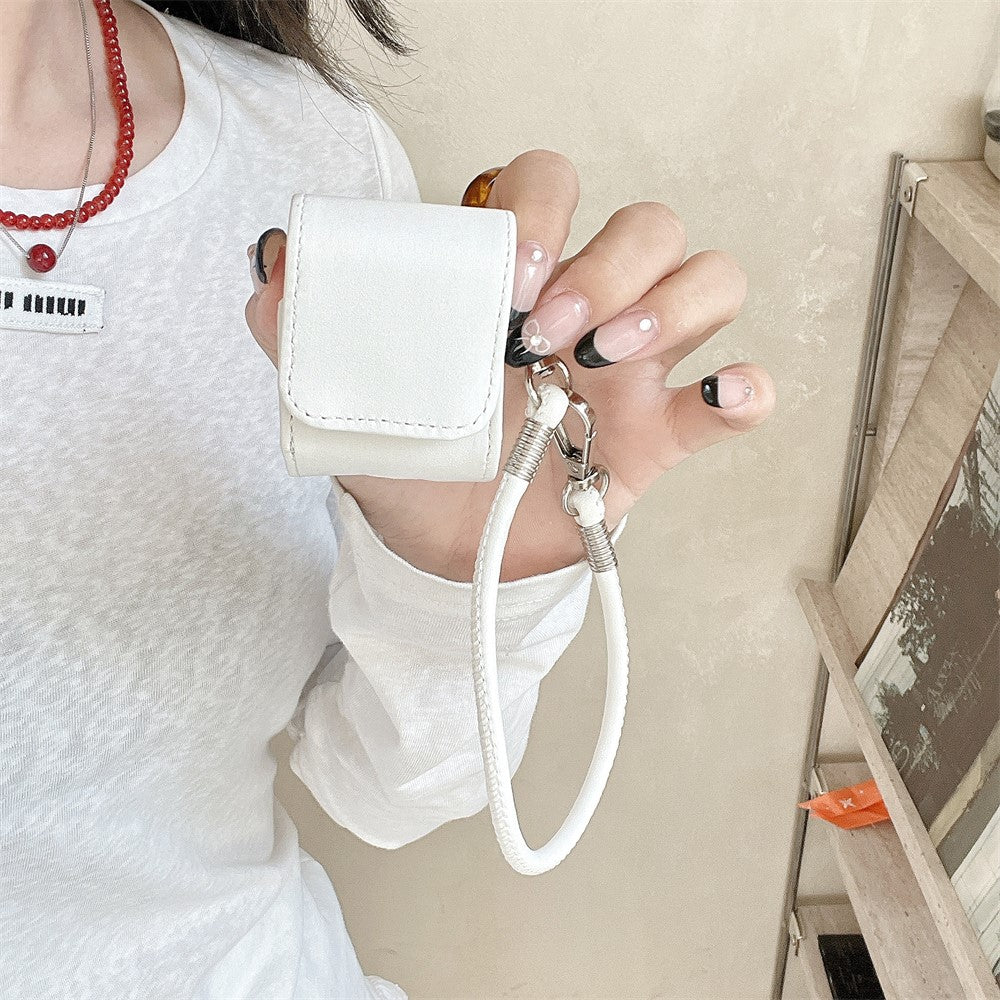 Compatible With  AirPods 5 / 4 / AirPods 3 Charging Case Cover Simple Style Bluetooth-compatible Earbuds Case with Shoulder / Wrist Strap - White