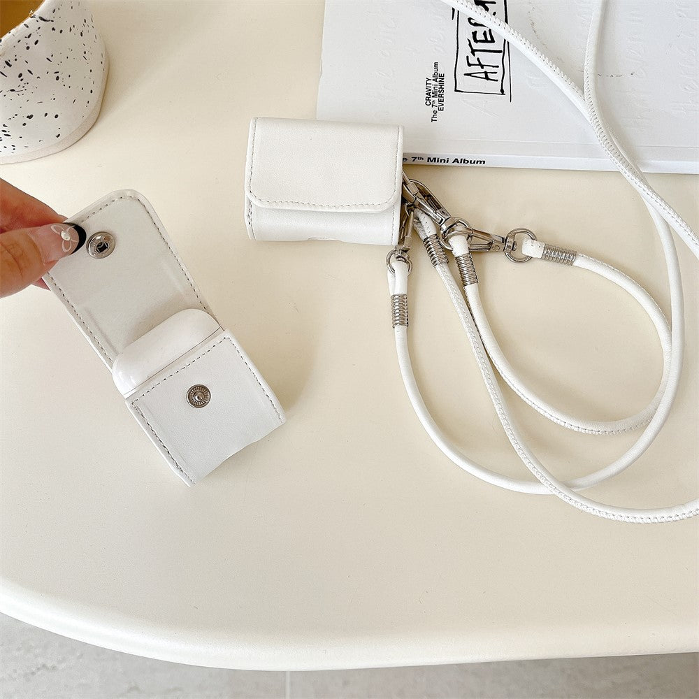 Compatible With  AirPods 5 / 4 / AirPods 3 Charging Case Cover Simple Style Bluetooth-compatible Earbuds Case with Shoulder / Wrist Strap - White