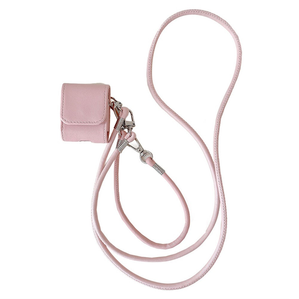 Compatible With  AirPods 5 / 4 / AirPods 3 Charging Case Cover Simple Style Bluetooth-compatible Earbuds Case with Shoulder / Wrist Strap - Pink