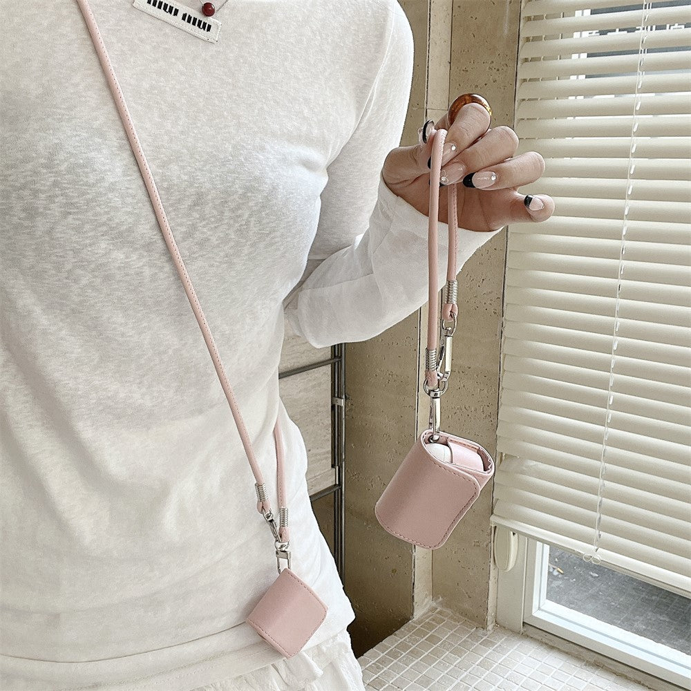 Compatible With  AirPods 5 / 4 / AirPods 3 Charging Case Cover Simple Style Bluetooth-compatible Earbuds Case with Shoulder / Wrist Strap - Pink