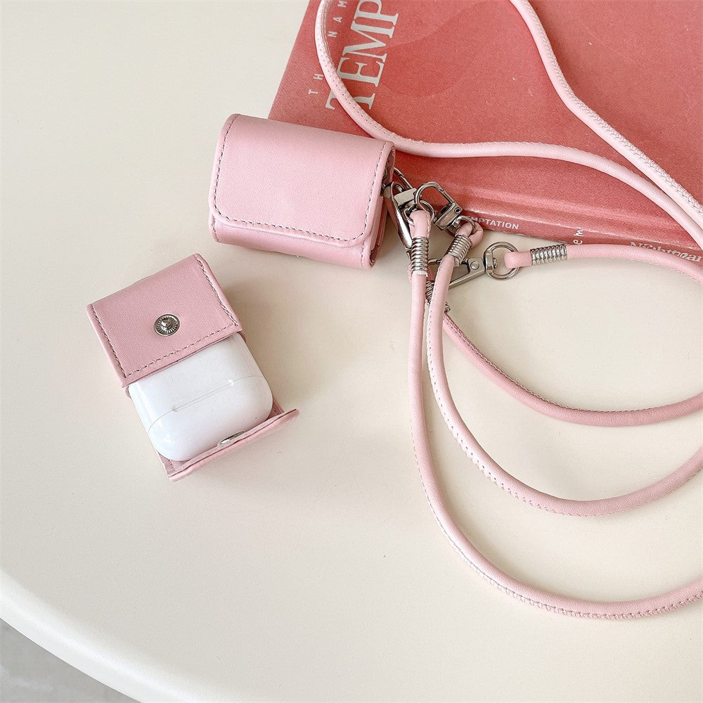 Compatible With  AirPods 5 / 4 / AirPods 3 Charging Case Cover Simple Style Bluetooth-compatible Earbuds Case with Shoulder / Wrist Strap - Pink