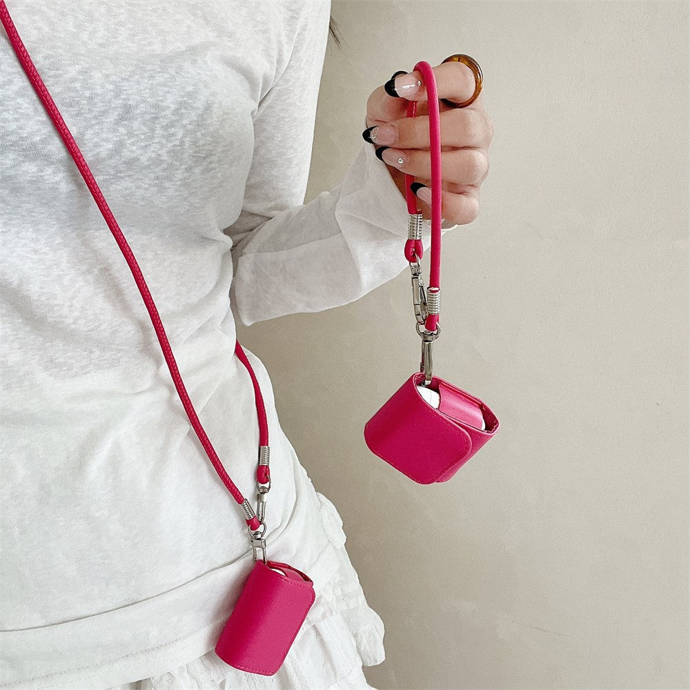 Compatible With  AirPods 5 / 4 / AirPods 3 Charging Case Cover Simple Style Bluetooth-compatible Earbuds Case with Shoulder / Wrist Strap - Rose
