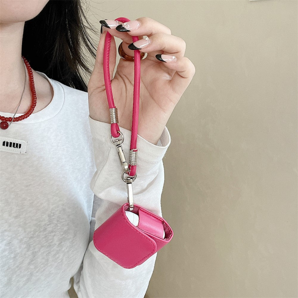 Compatible With  AirPods 5 / 4 / AirPods 3 Charging Case Cover Simple Style Bluetooth-compatible Earbuds Case with Shoulder / Wrist Strap - Rose