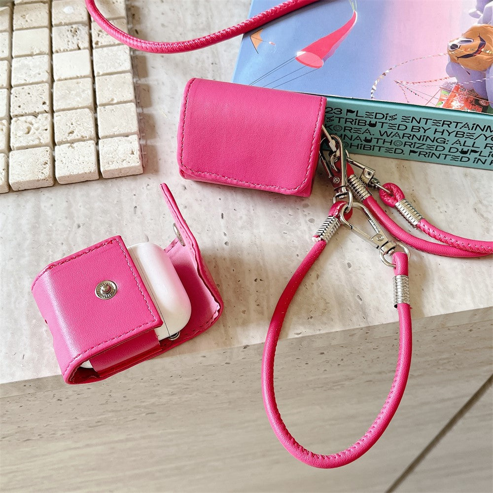 Compatible With  AirPods 5 / 4 / AirPods 3 Charging Case Cover Simple Style Bluetooth-compatible Earbuds Case with Shoulder / Wrist Strap - Rose