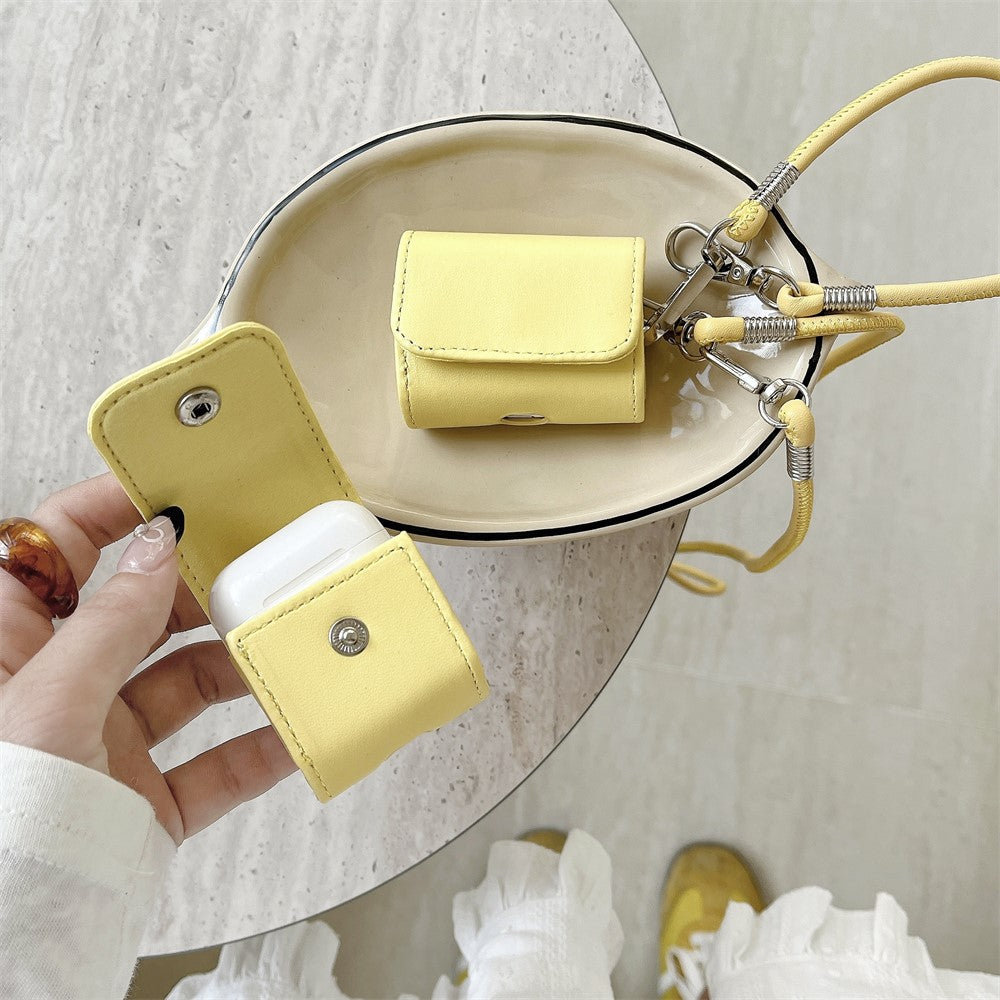 Compatible With  AirPods 5 / 4 / AirPods 3 Charging Case Cover Simple Style Bluetooth-compatible Earbuds Case with Shoulder / Wrist Strap - Yellow
