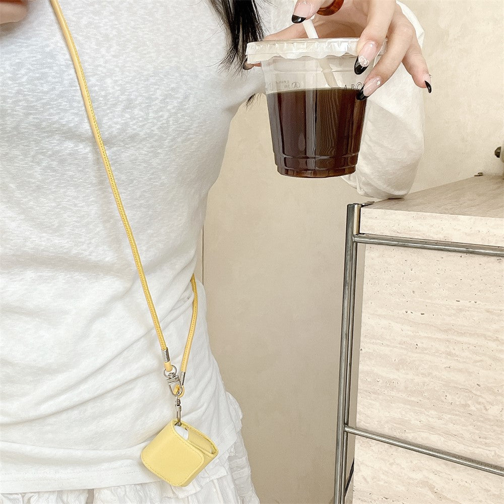 Compatible With  AirPods 5 / 4 / AirPods 3 Charging Case Cover Simple Style Bluetooth-compatible Earbuds Case with Shoulder / Wrist Strap - Yellow