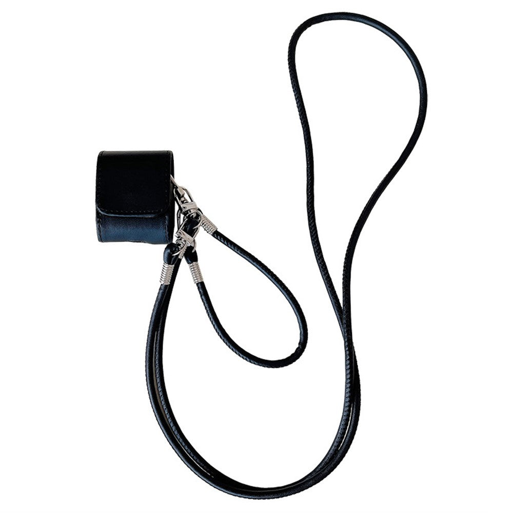 Compatible With  AirPods 5 / 4 / AirPods 3 Charging Case Cover Simple Style Bluetooth-compatible Earbuds Case with Shoulder / Wrist Strap - Black