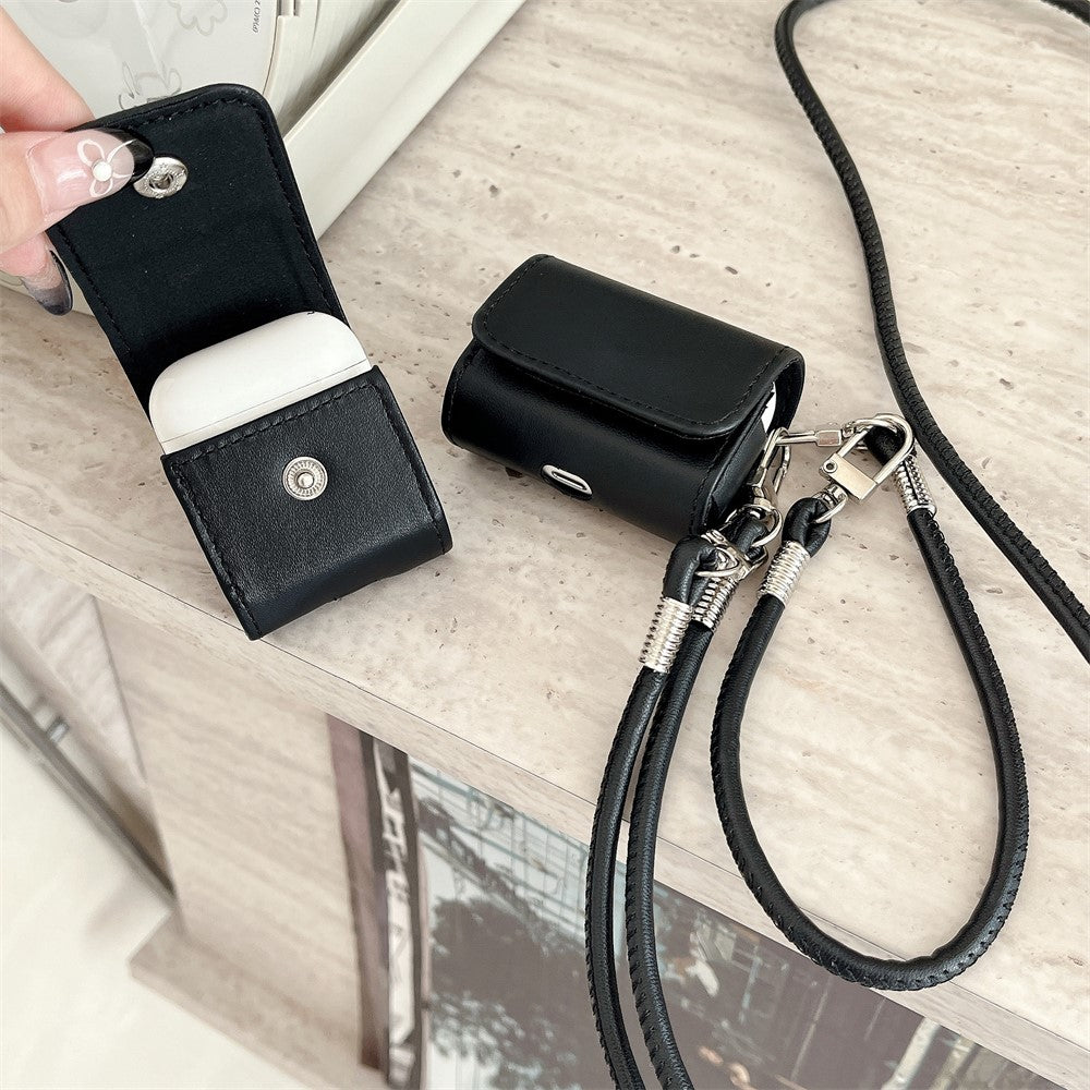 Compatible With  AirPods 5 / 4 / AirPods 3 Charging Case Cover Simple Style Bluetooth-compatible Earbuds Case with Shoulder / Wrist Strap - Black
