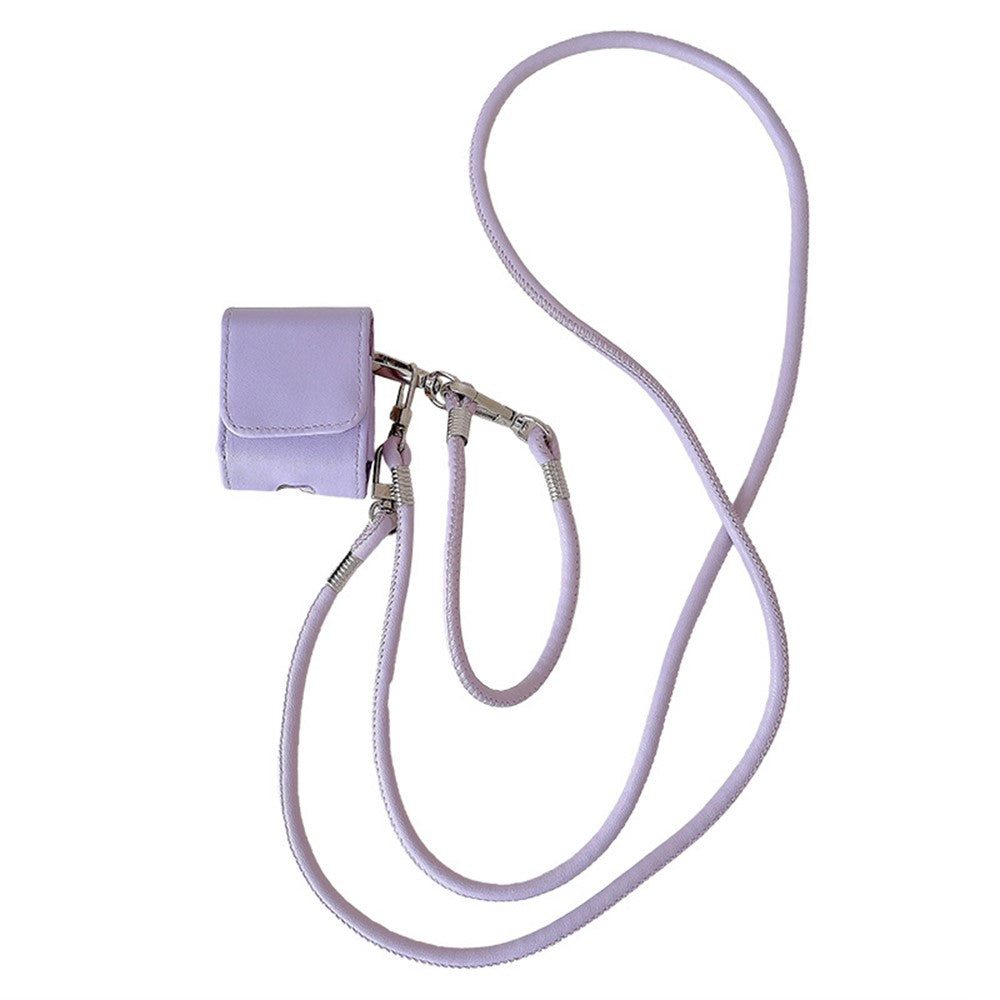 Compatible With  AirPods 5 / 4 / AirPods 3 Charging Case Cover Simple Style Bluetooth-compatible Earbuds Case with Shoulder / Wrist Strap - Purple
