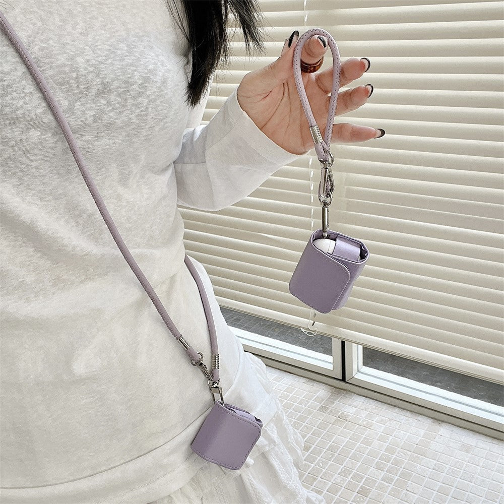 Compatible With  AirPods 5 / 4 / AirPods 3 Charging Case Cover Simple Style Bluetooth-compatible Earbuds Case with Shoulder / Wrist Strap - Purple