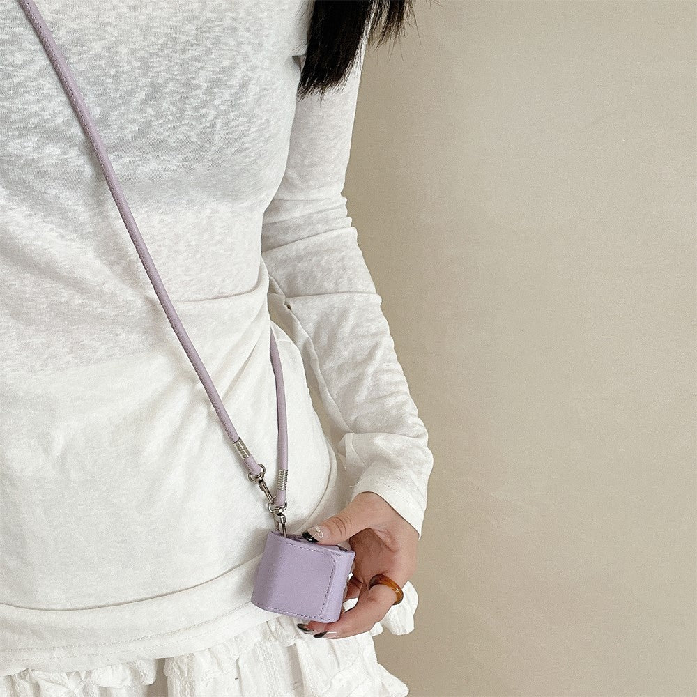 Compatible With  AirPods 5 / 4 / AirPods 3 Charging Case Cover Simple Style Bluetooth-compatible Earbuds Case with Shoulder / Wrist Strap - Purple