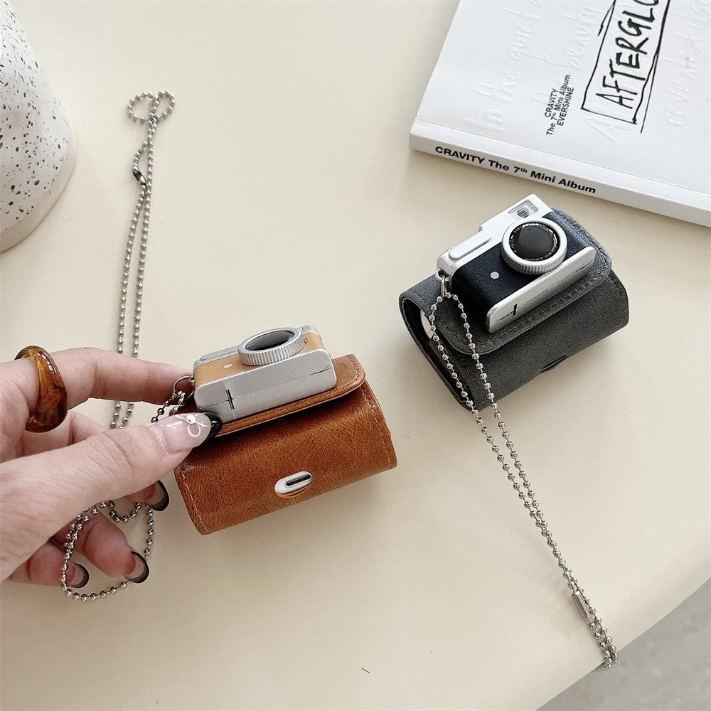 Compatible With  AirPods 5 / 4 / 3 Protective Cover Camera Shape Design Bluetooth-compatible Earbuds Soft TPU Case - Brown