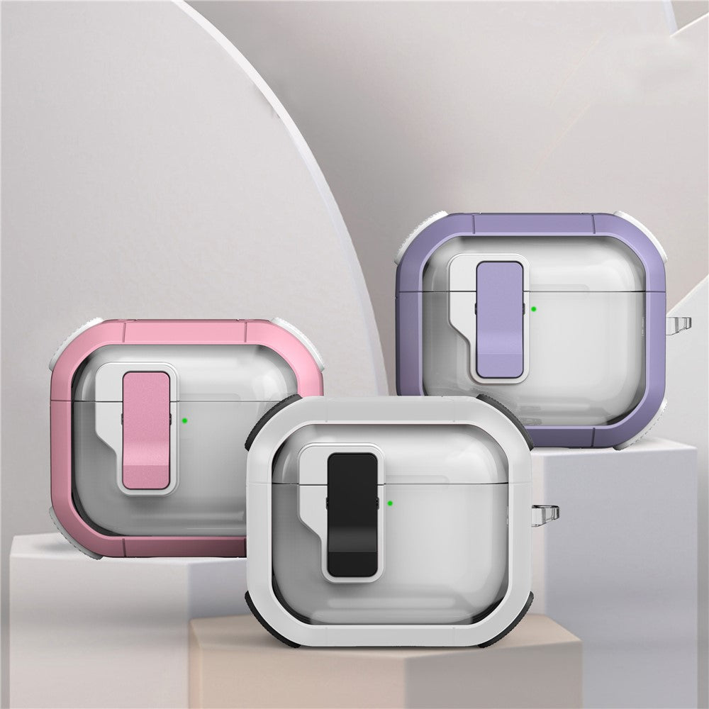 Compatible With  AirPods 5 / 4 Clear Earphone Case Button Lock TPU+PC Rugged Cover with Carabiner - White  /  Black