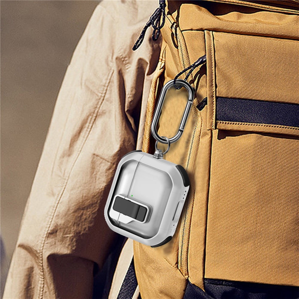 Compatible With  AirPods 5 / 4 Clear Earphone Case Button Lock TPU+PC Rugged Cover with Carabiner - Red