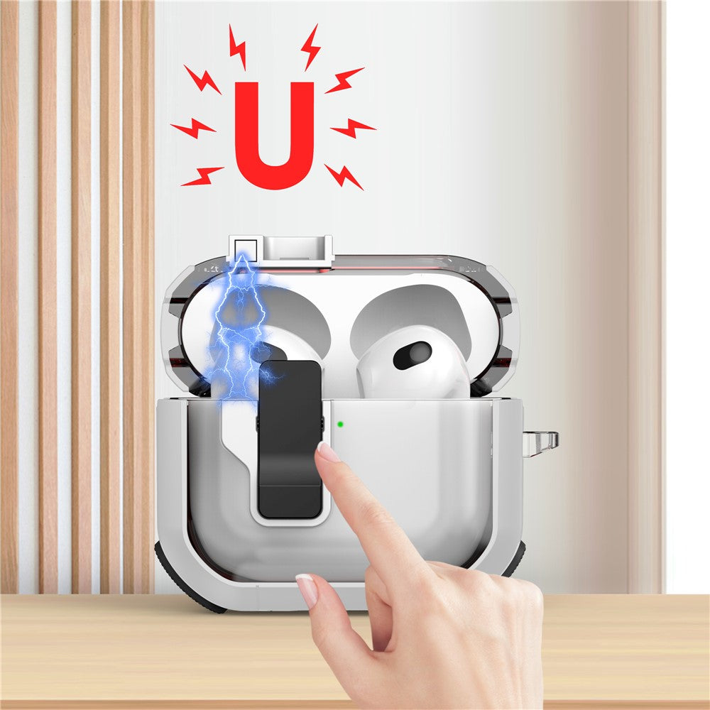 Compatible With  AirPods 5 / 4 Clear Earphone Case Button Lock TPU+PC Rugged Cover with Carabiner - Green