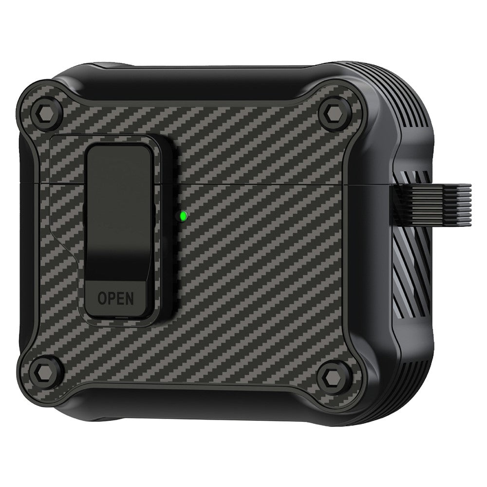 Compatible With  AirPods 5 / 4 Case TPU+PC Carbon Fiber Texture Bluetooth-compatible Earbuds Cover with Carabiner - Black
