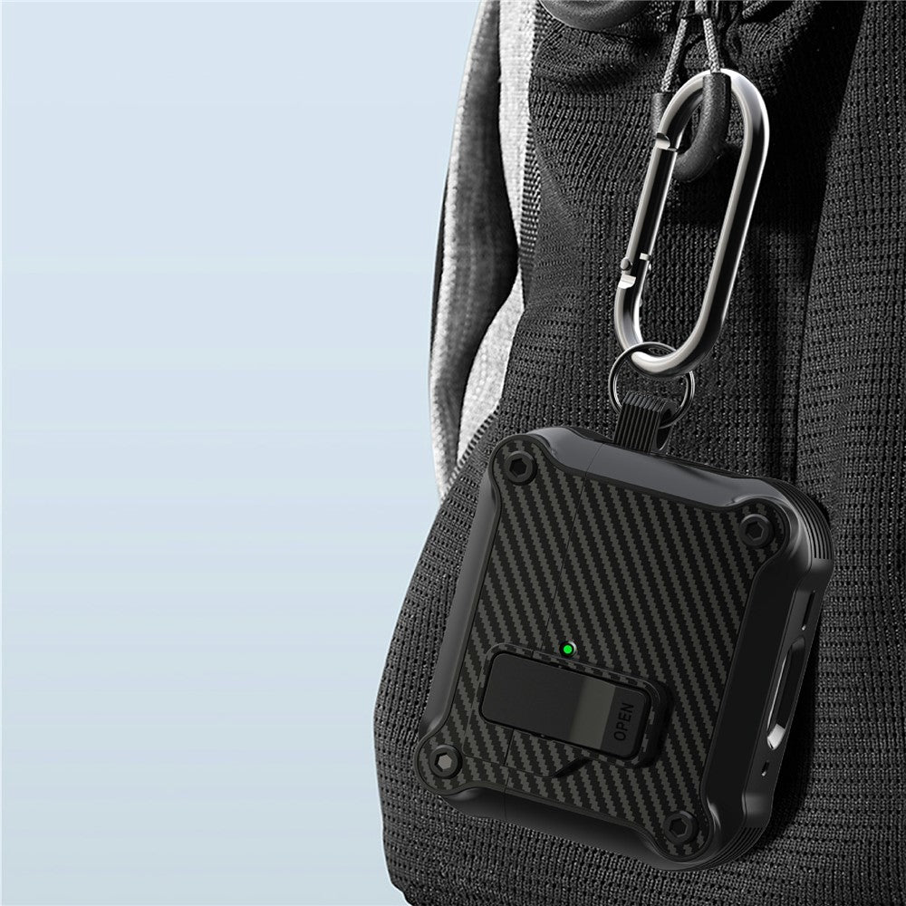 Compatible With  AirPods 5 / 4 Case TPU+PC Carbon Fiber Texture Bluetooth-compatible Earbuds Cover with Carabiner - Black