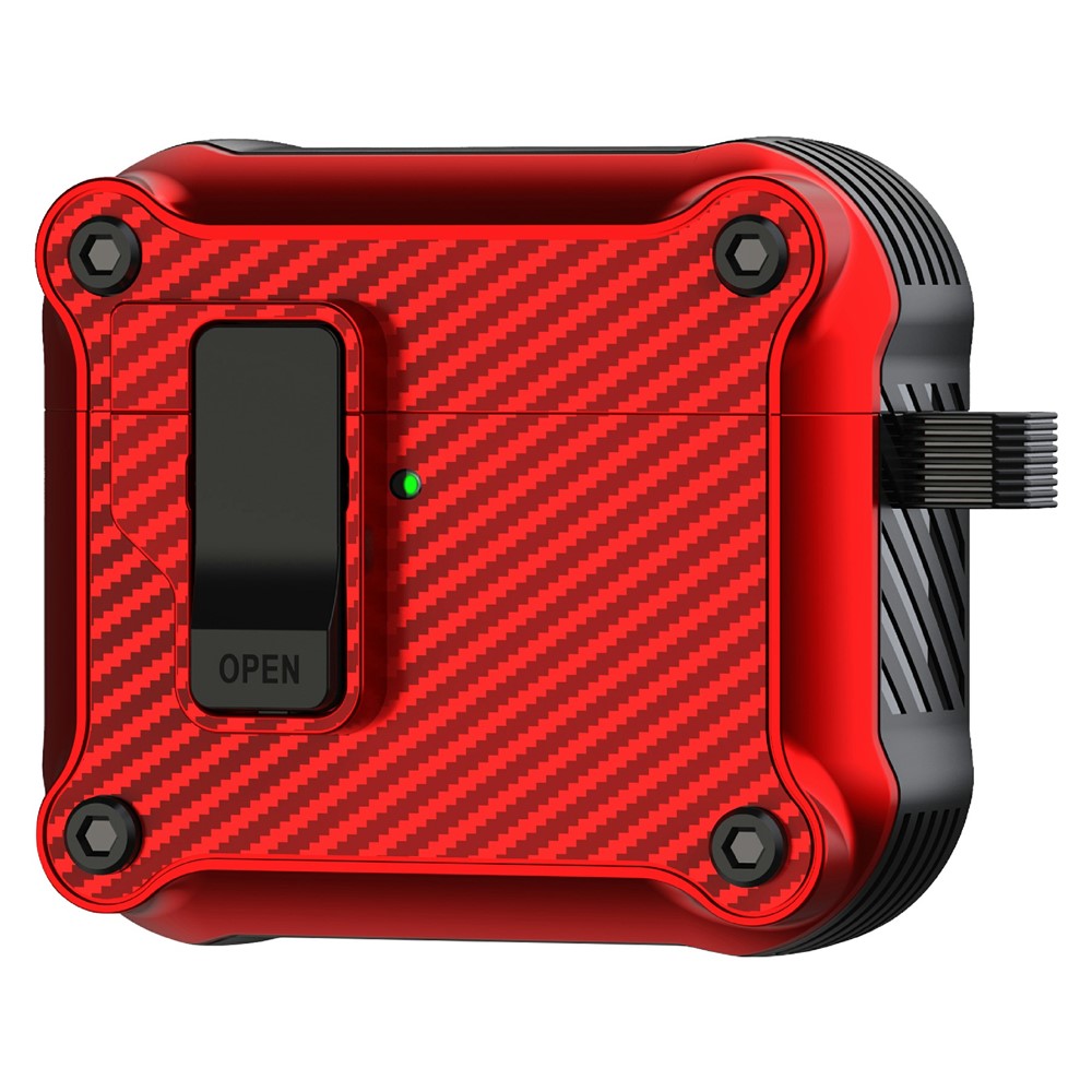 Compatible With  AirPods 5 / 4 Case TPU+PC Carbon Fiber Texture Bluetooth-compatible Earbuds Cover with Carabiner - Red