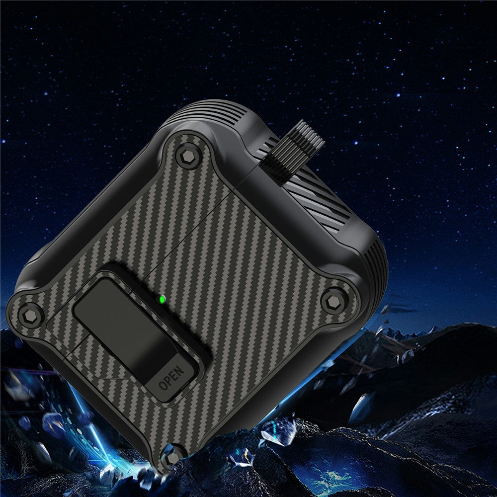 Compatible With  AirPods 5 / 4 Case TPU+PC Carbon Fiber Texture Bluetooth-compatible Earbuds Cover with Carabiner - Red