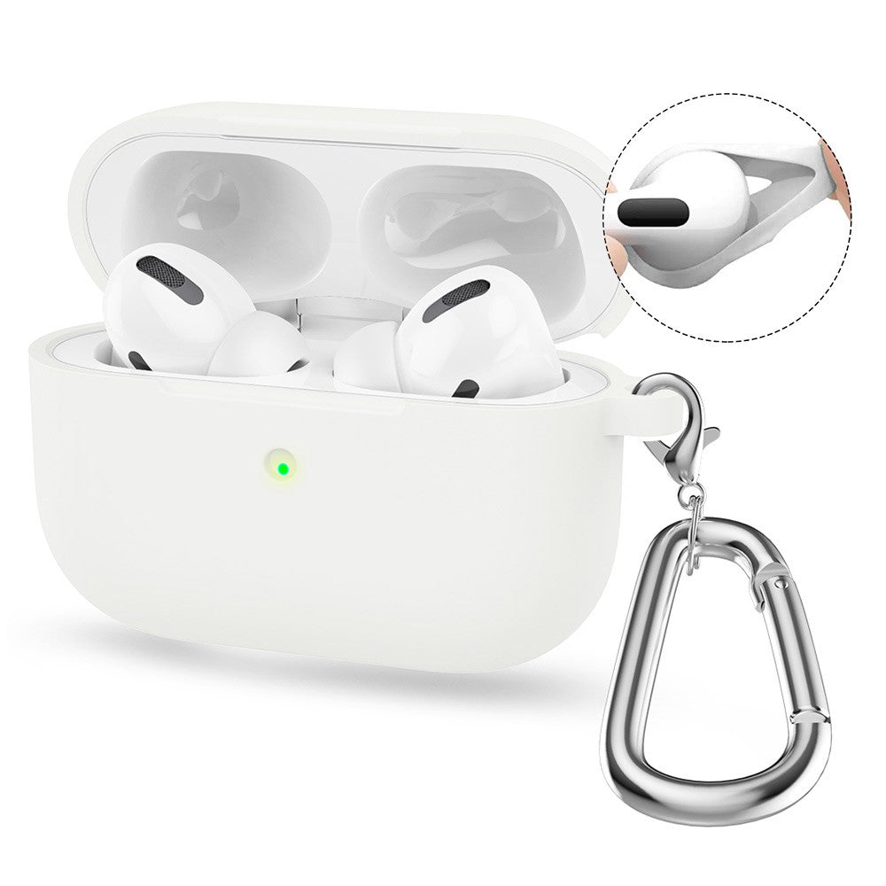 ENKAY HAT PRINCE AirPods 5 / 4 Silicone Case Bluetooth-compatible Earphone Protector Cover with Hook / Earbuds - White