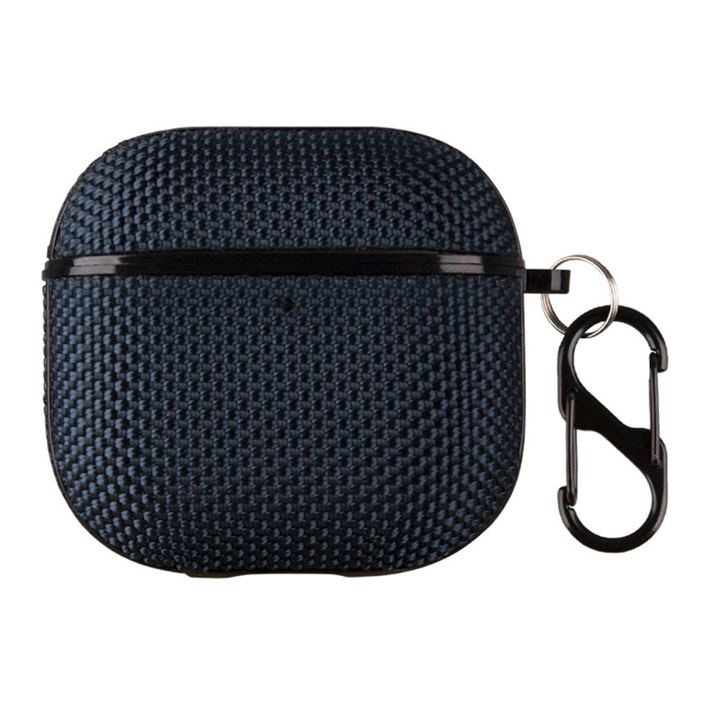 Compatible With  AirPods 5 / 4 Woven Texture Waterproof PC Case with Carabiner Earphone Protective Cover - Dark Blue