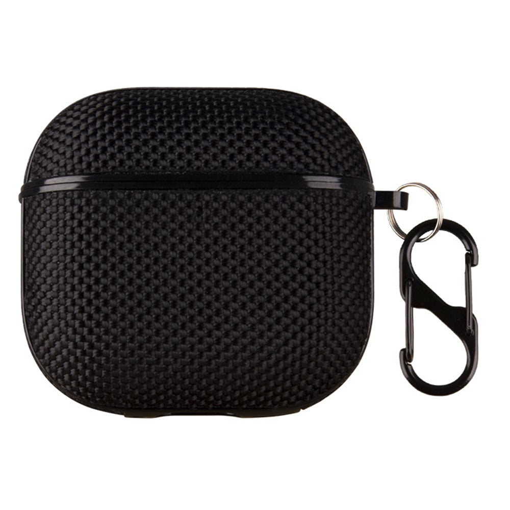 Compatible With  AirPods 5 / 4 Woven Texture Waterproof PC Case with Carabiner Earphone Protective Cover - Black