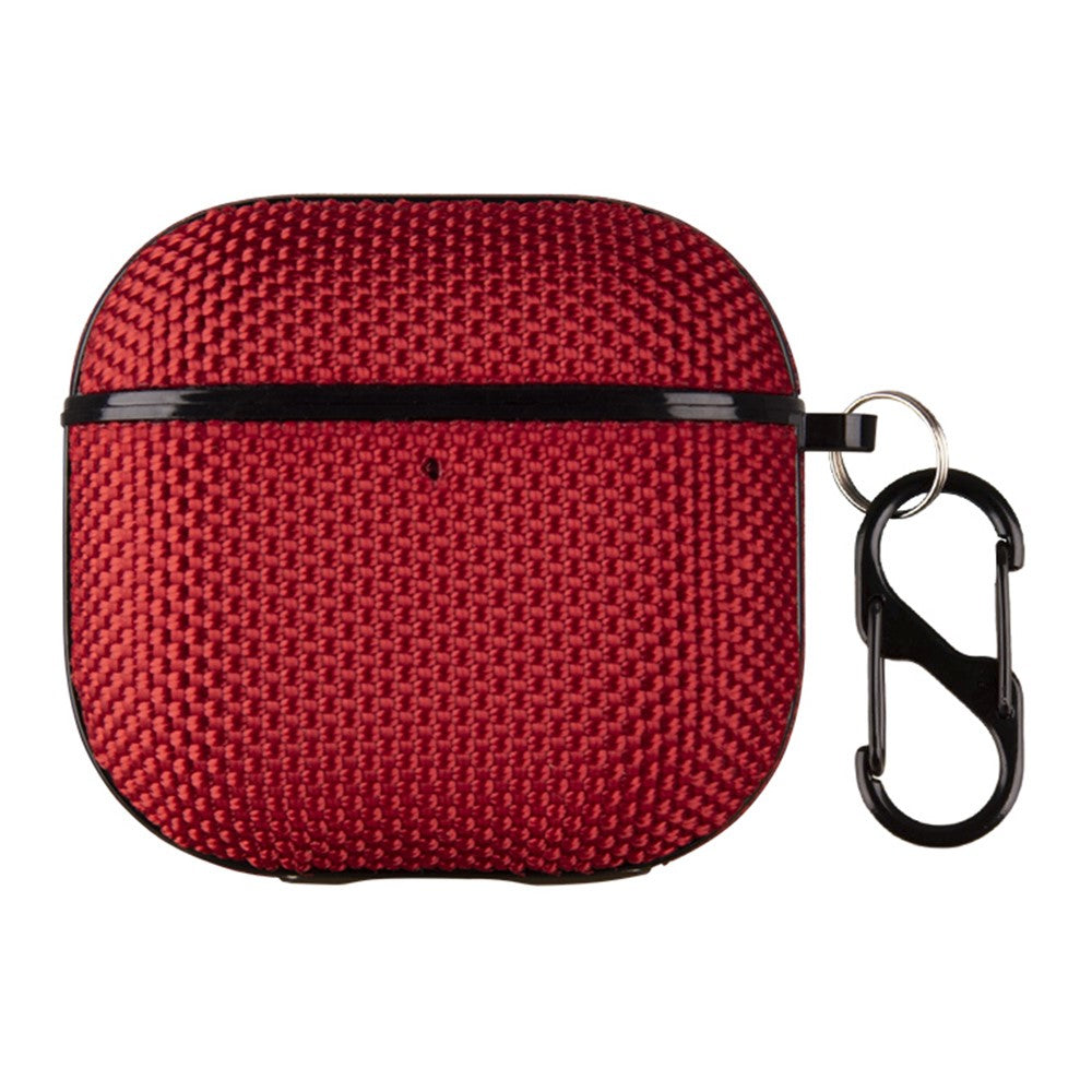 Compatible With  AirPods 5 / 4 Woven Texture Waterproof PC Case with Carabiner Earphone Protective Cover - Red