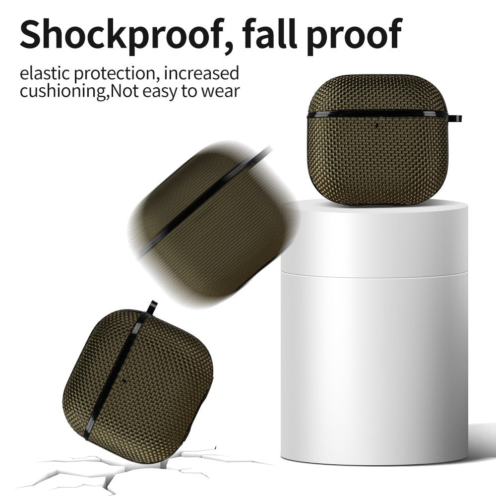 Compatible With  AirPods 5 / 4 Woven Texture Waterproof PC Case with Carabiner Earphone Protective Cover - Red