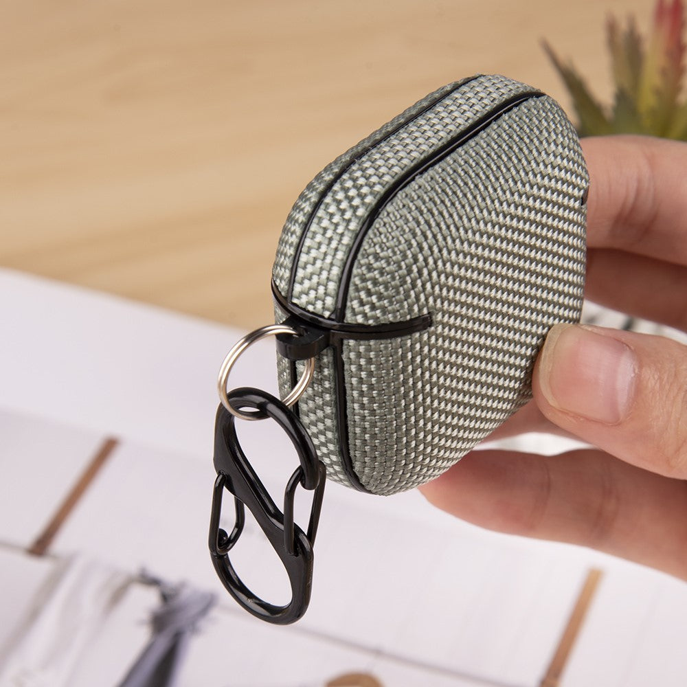 Compatible With  AirPods 5 / 4 Woven Texture Waterproof PC Case with Carabiner Earphone Protective Cover - Red