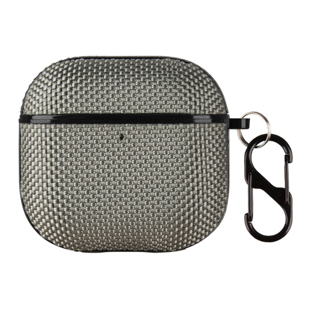 Compatible With  AirPods 5 / 4 Woven Texture Waterproof PC Case with Carabiner Earphone Protective Cover - Grey