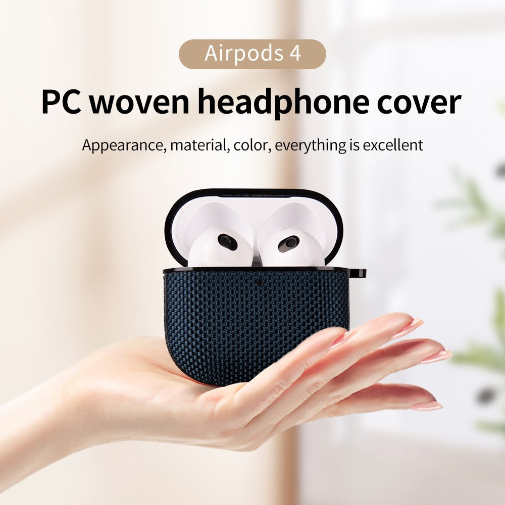 Compatible With  AirPods 5 / 4 Woven Texture Waterproof PC Case with Carabiner Earphone Protective Cover - Grey