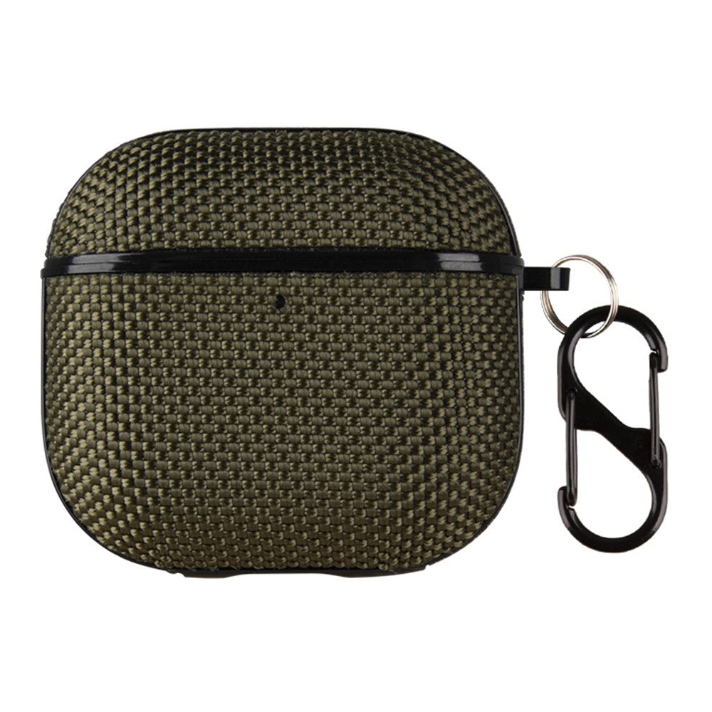 Compatible With  AirPods 5 / 4 Woven Texture Waterproof PC Case with Carabiner Earphone Protective Cover - Army Green