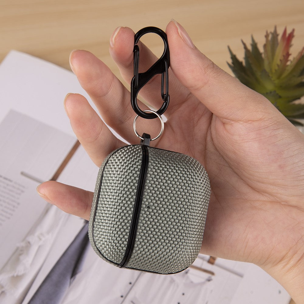 Compatible With  AirPods 5 / 4 Woven Texture Waterproof PC Case with Carabiner Earphone Protective Cover - Army Green