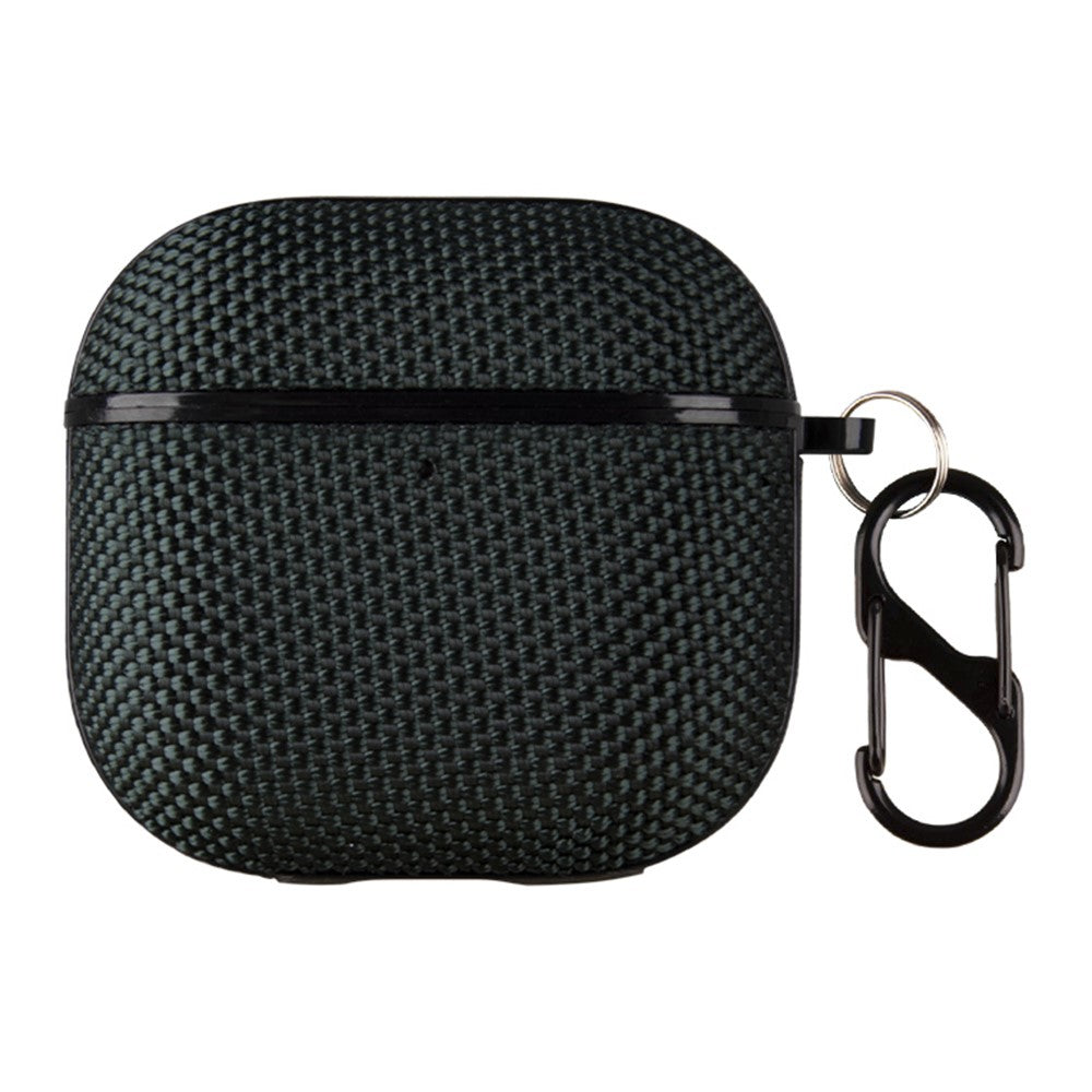 Compatible With  AirPods 5 / 4 Woven Texture Waterproof PC Case with Carabiner Earphone Protective Cover - Blackish Green