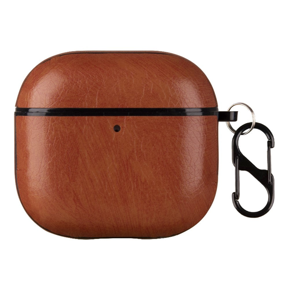 Compatible With  AirPods 5 / 4 Earphone Case PC + PU Leather Protective Cover with Anti-Loss Hook - Light Brown