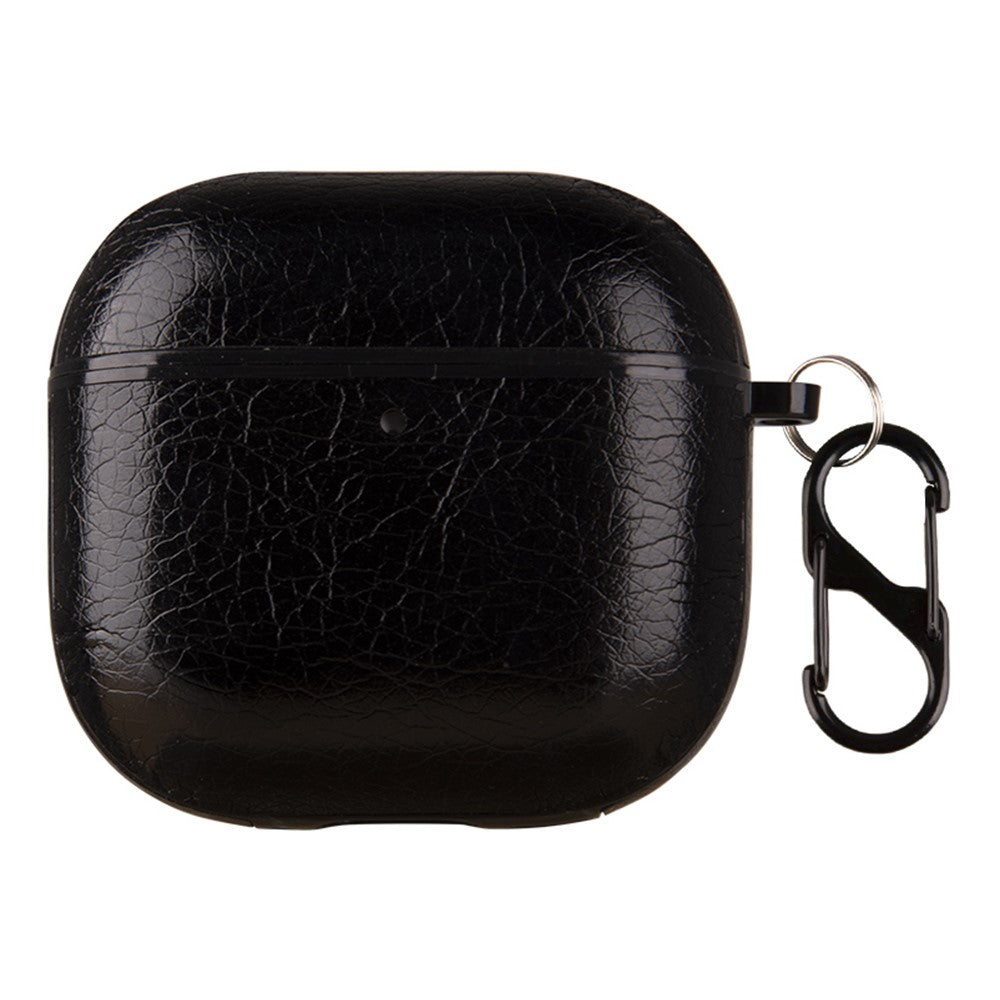 Compatible With  AirPods 5 / 4 Earphone Case PC + PU Leather Protective Cover with Anti-loss Hook - Black