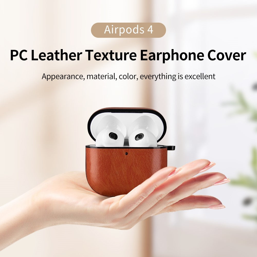 Compatible With  AirPods 5 / 4 Earphone Case PC + PU Leather Protective Cover with Anti-loss Hook - Black