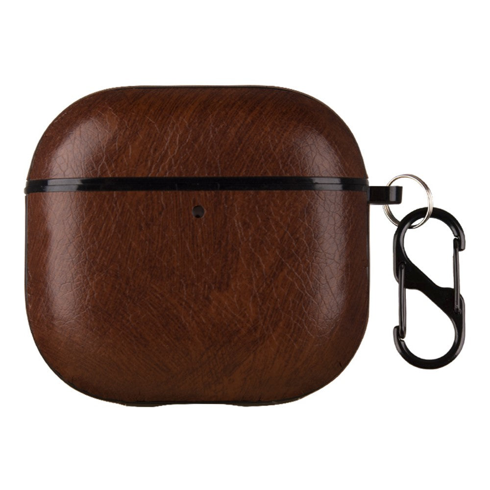 Compatible With  AirPods 5 / 4 Earphone Case PC + PU Leather Protective Cover with Anti-loss Hook - Dark Brown
