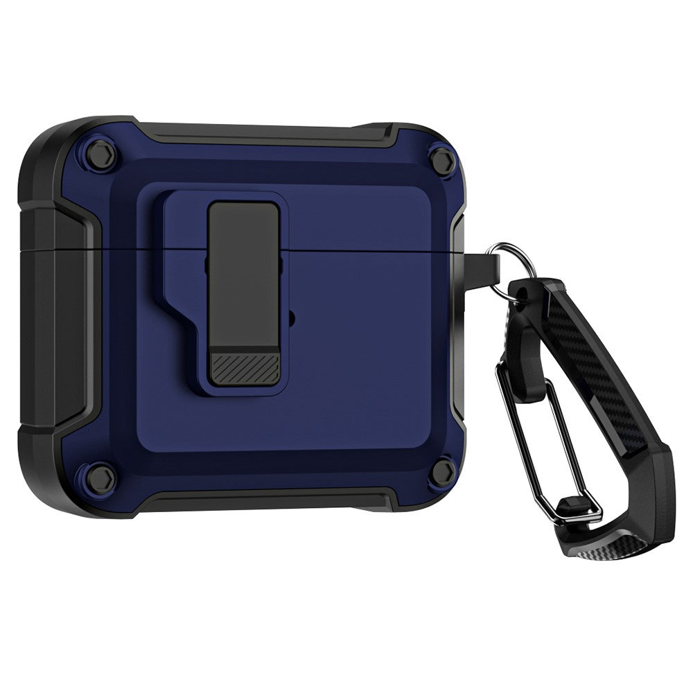 Compatible With  AirPods 5 / 4 Earphone Case Automatic Eject TPU+PC Protective Cover with Carabiner - Blue