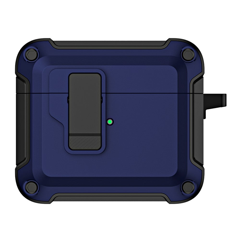 Compatible With  AirPods 5 / 4 Earphone Case Automatic Eject TPU+PC Protective Cover with Carabiner - Blue