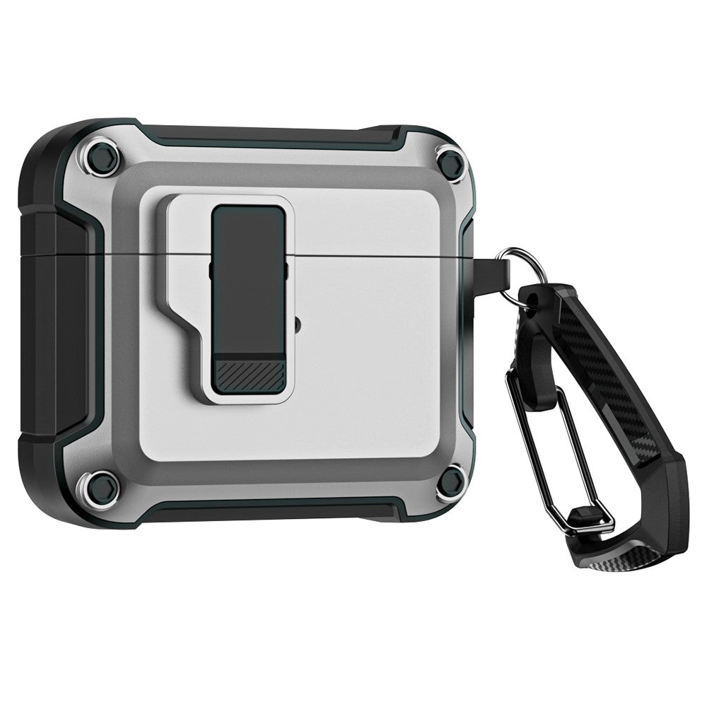 Compatible With  AirPods 5 / 4 Earphone Case Automatic Eject TPU+PC Protective Cover with Carabiner - Grey
