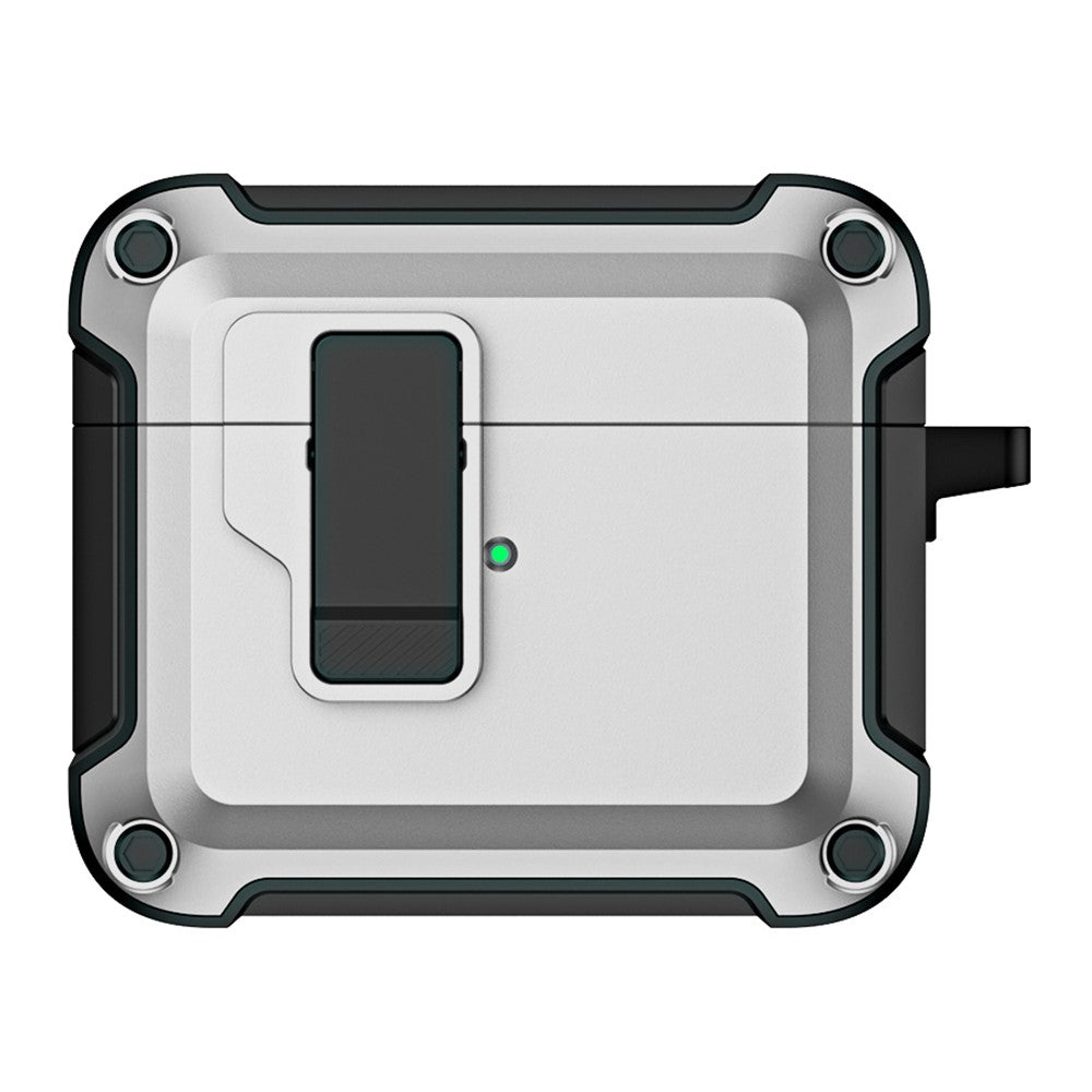 Compatible With  AirPods 5 / 4 Earphone Case Automatic Eject TPU+PC Protective Cover with Carabiner - Grey