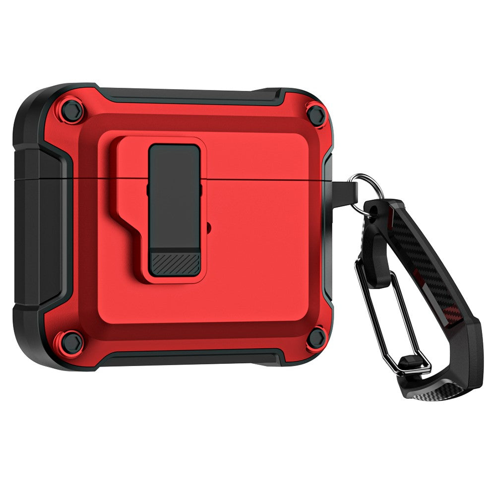 Compatible With  AirPods 5 / 4 Earphone Case Automatic Eject TPU+PC Protective Cover with Carabiner - Red