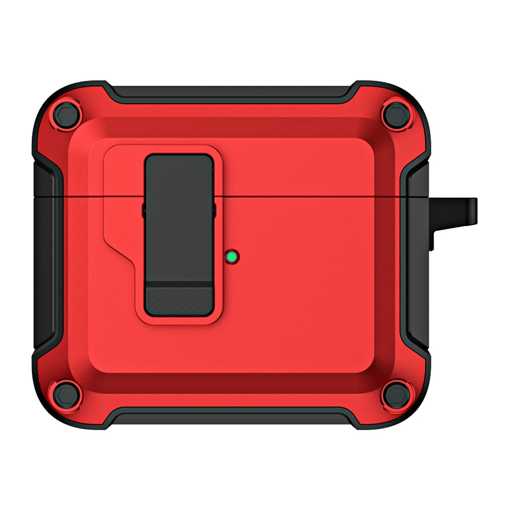 Compatible With  AirPods 5 / 4 Earphone Case Automatic Eject TPU+PC Protective Cover with Carabiner - Red