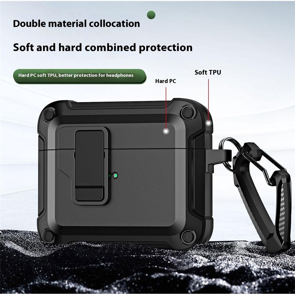 Compatible With  AirPods 5 / 4 Earphone Case Automatic Eject TPU+PC Protective Cover with Carabiner - Red
