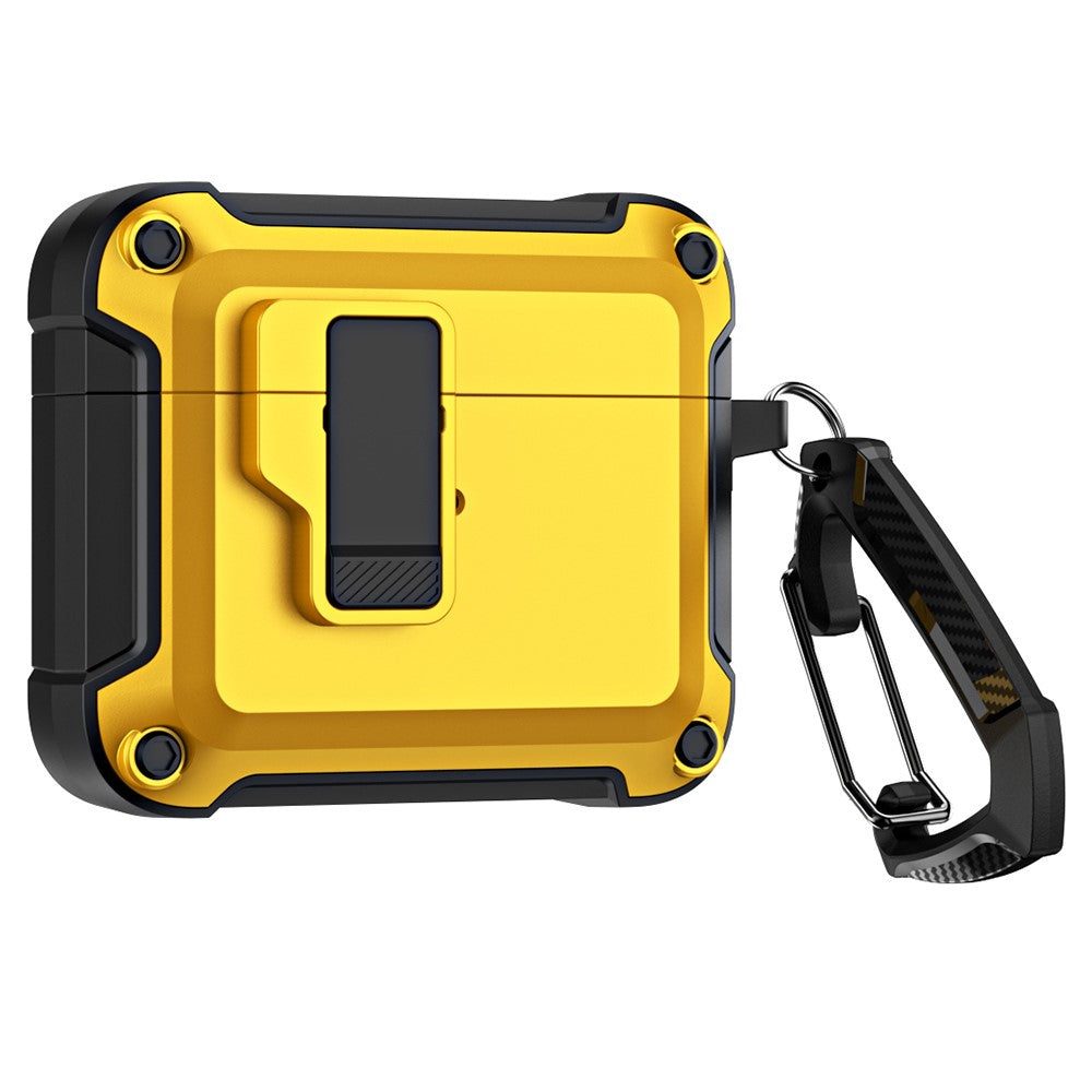 Compatible With  AirPods 5 / 4 Earphone Case Automatic Eject TPU+PC Protective Cover with Carabiner - Yellow